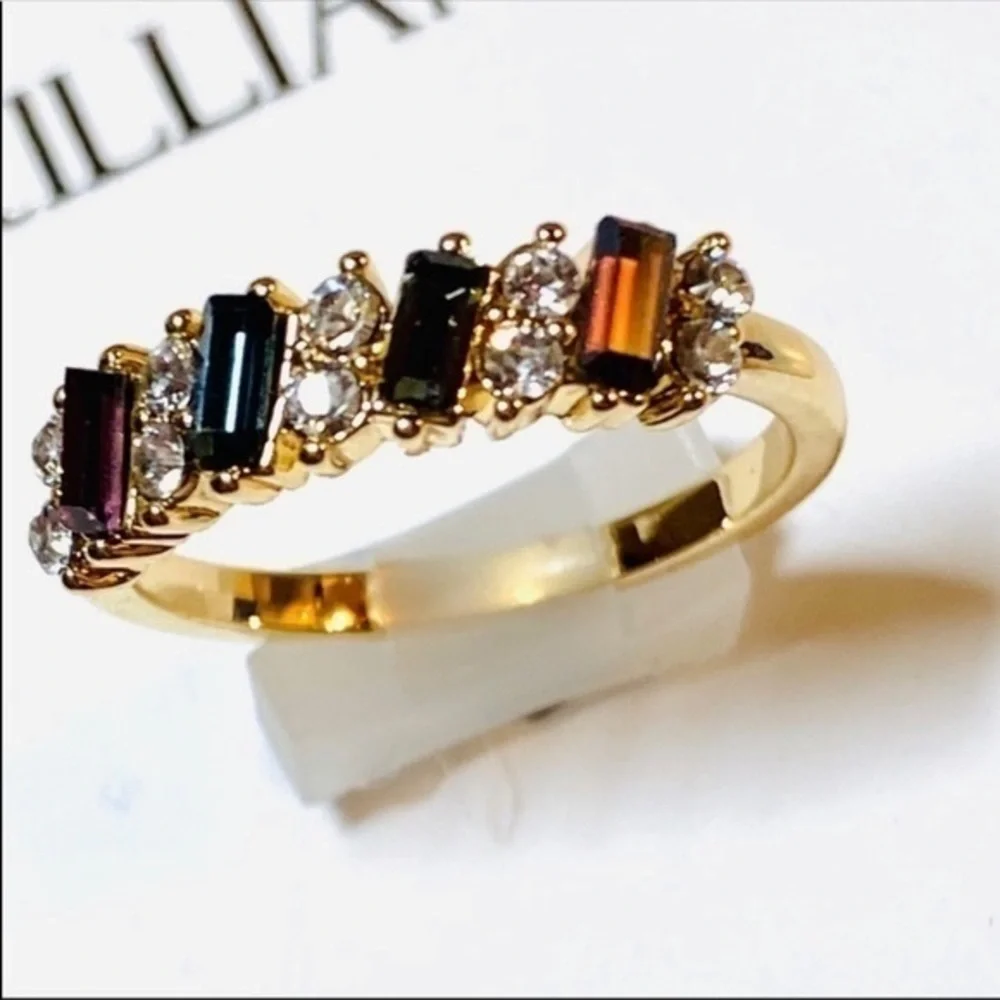 Beautiful Multi-color Stone Gold-Tone Ring with Swarovski Crystals - Picture 7 of 14